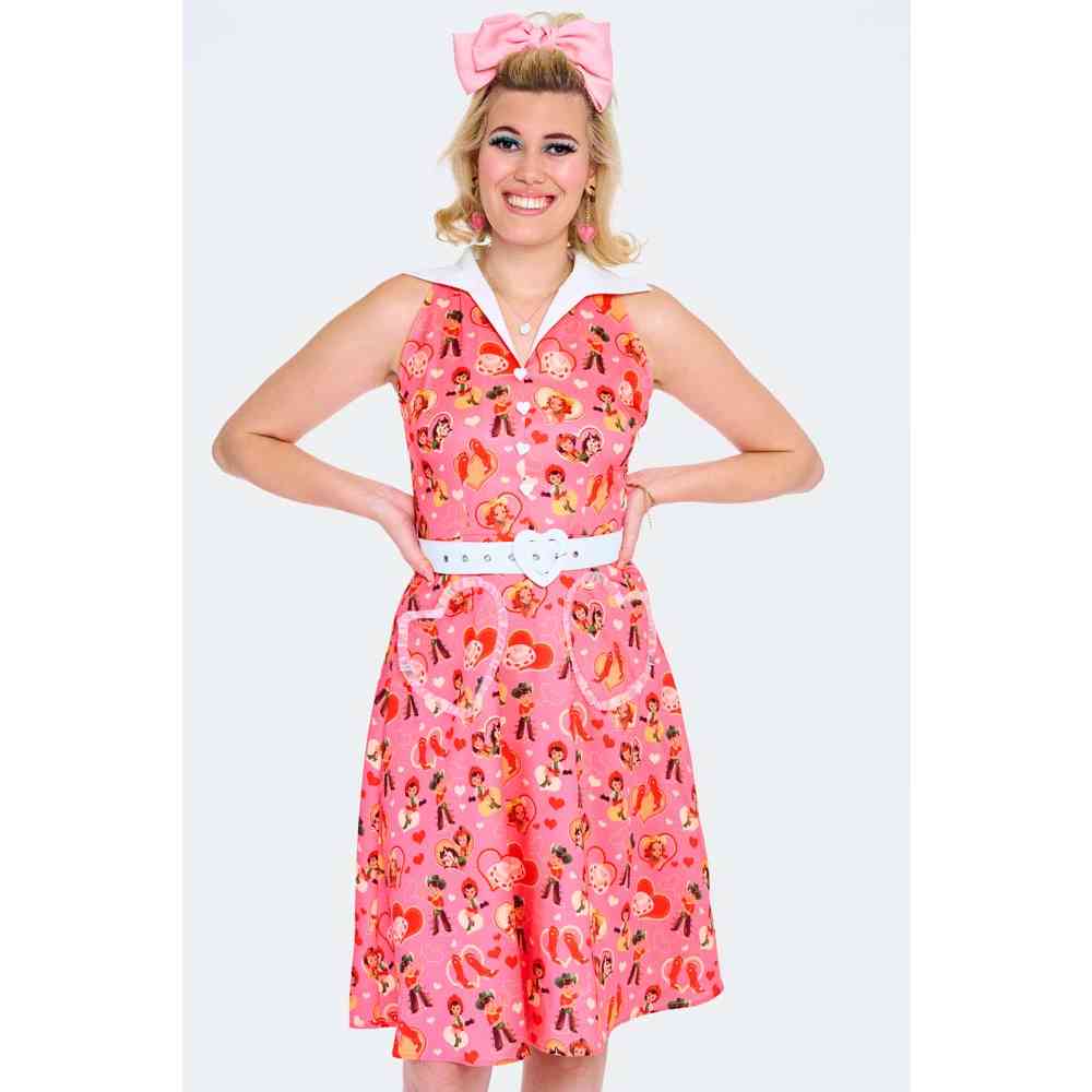 Voodoo Vixen - Western Heart Print Flare Kleid - Mehrfarben